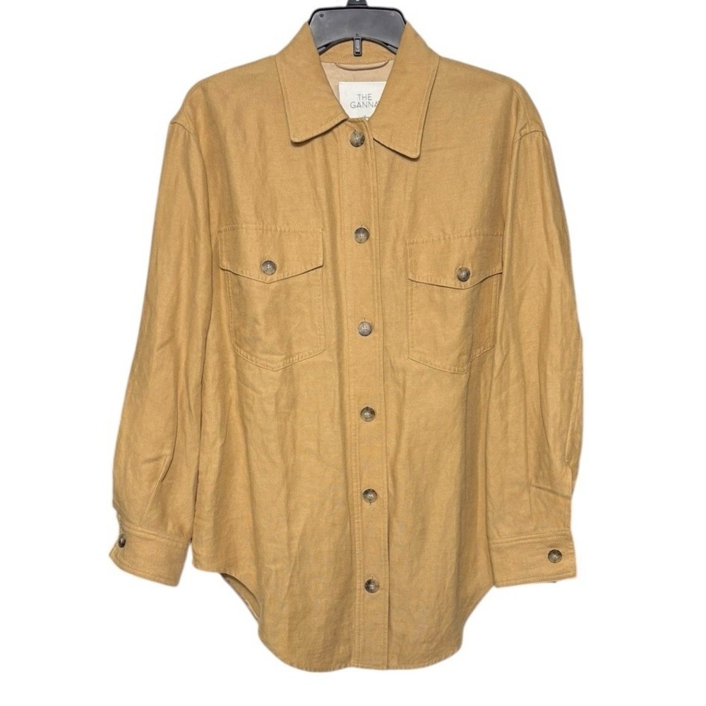 Aritzia Wilfred The Ganna Tan Button Up Shirt Linen Blend‎ Size Small Classic